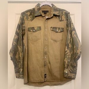 Real Ranch Work Wear Men’s Khaki & Camo  Long Sleeve Button Up.        2934